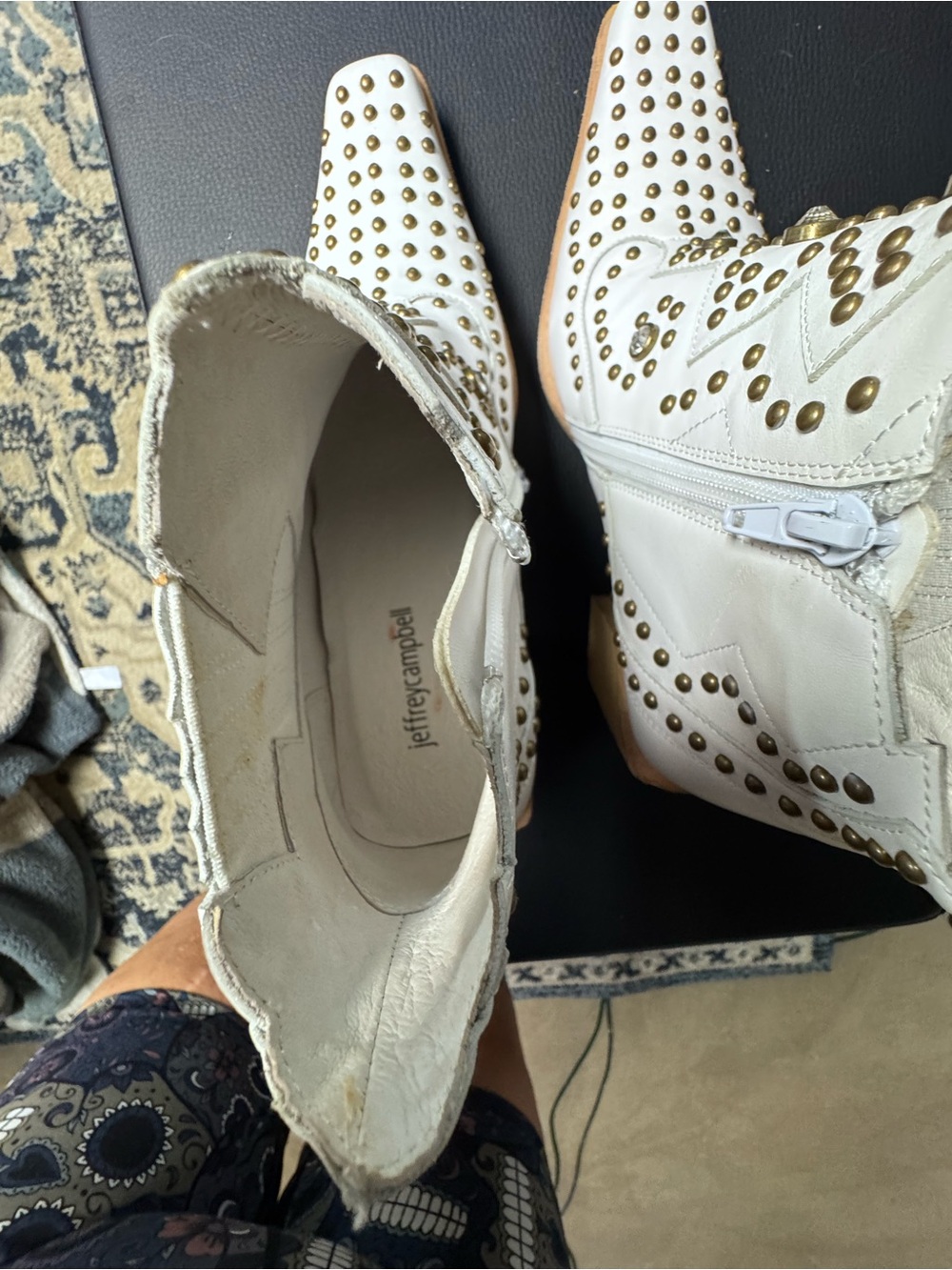 Jeffrey Campbell White Studded Western Ankle Boots - size 9 - Picture 3 of 8